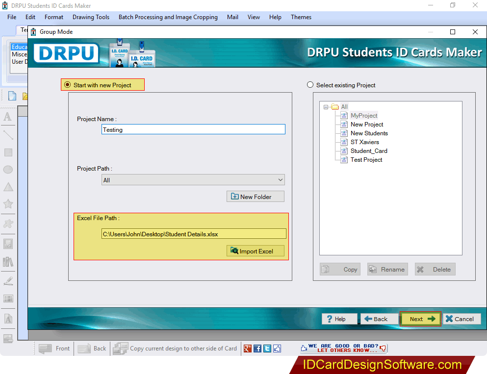 screenshots for how to create id cards using student id cards maker