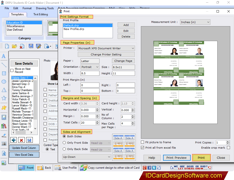 Screenshots for how to create ID cards using Student ID Cards Maker