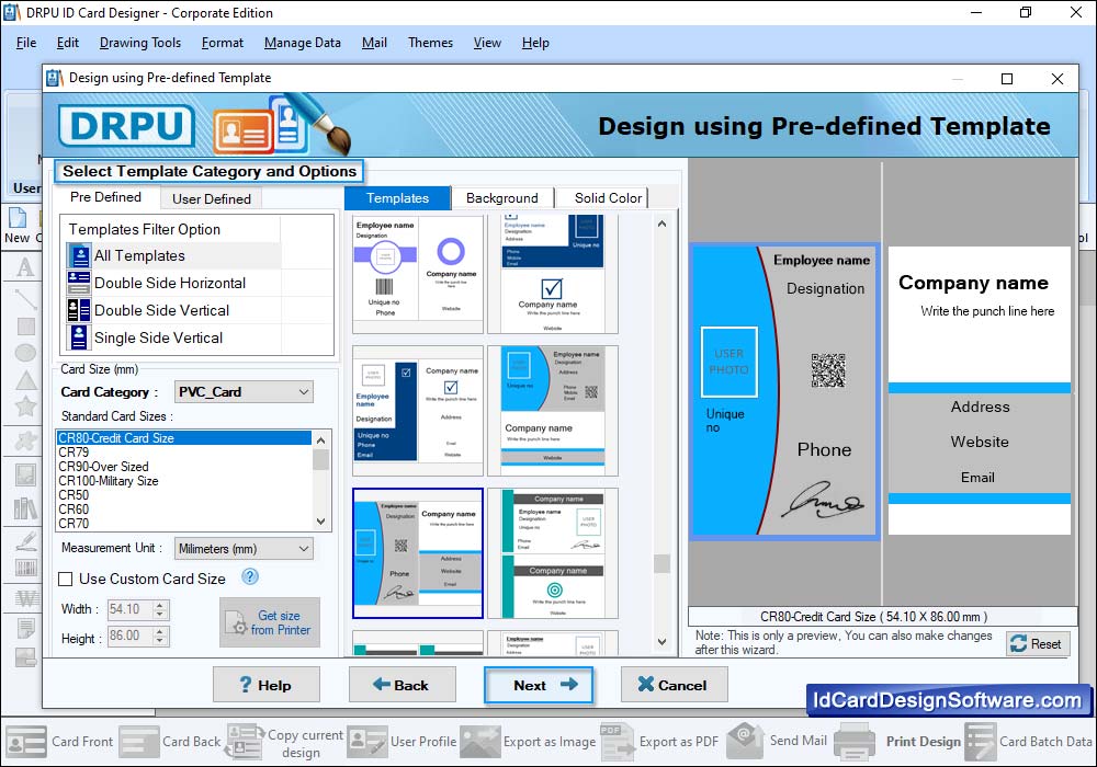 Select Template Category